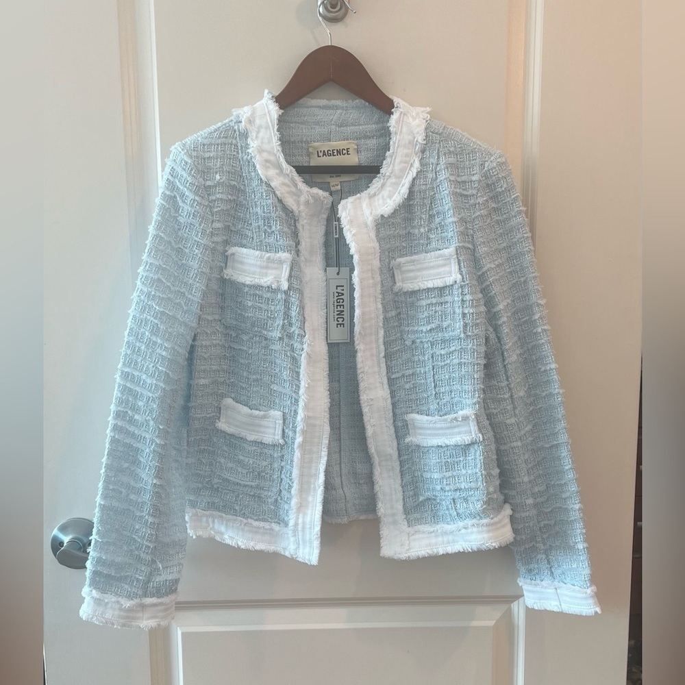 L'AGENCE Agnes Tweed Denim Jacket NWT - Picture 2 of 16